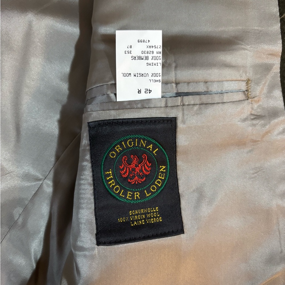 100% Wool Lands End Dark Green Blazer Jacket Mens 42R Tiroler Loden Vintage - Picture 7 of 10